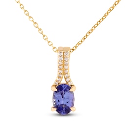 Oval-Cut Natural Tanzanite & Diamond Necklace 1/20 ct tw 10K Yellow Gold 18"