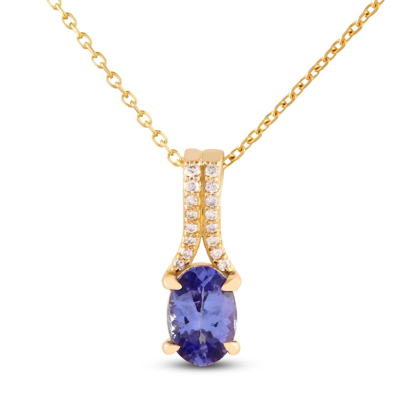 Main Image 1 of Oval-Cut Natural Tanzanite & Diamond Necklace 1/20 ct tw 10K Yellow Gold 18"