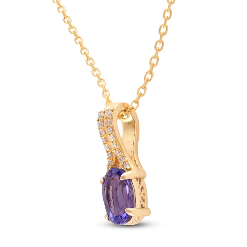 Main Image 2 of Oval-Cut Natural Tanzanite & Diamond Necklace 1/20 ct tw 10K Yellow Gold 18"