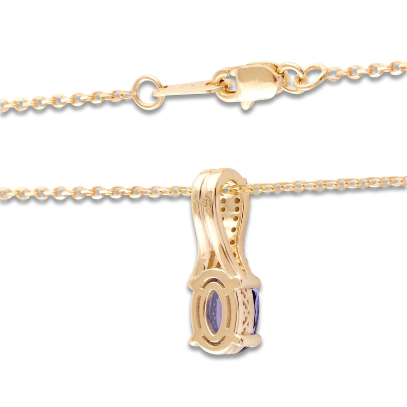 Main Image 3 of Oval-Cut Natural Tanzanite & Diamond Necklace 1/20 ct tw 10K Yellow Gold 18"
