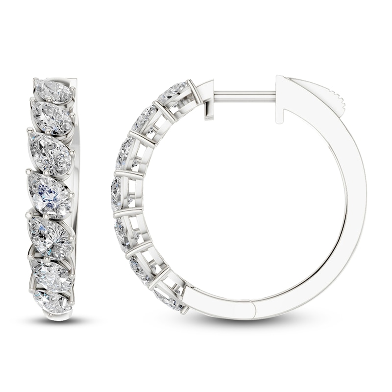 Main Image 1 of Pear-Shaped Lab-Grown Diamond Tilted Hoop Earrings 2 ct tw 14K White Gold