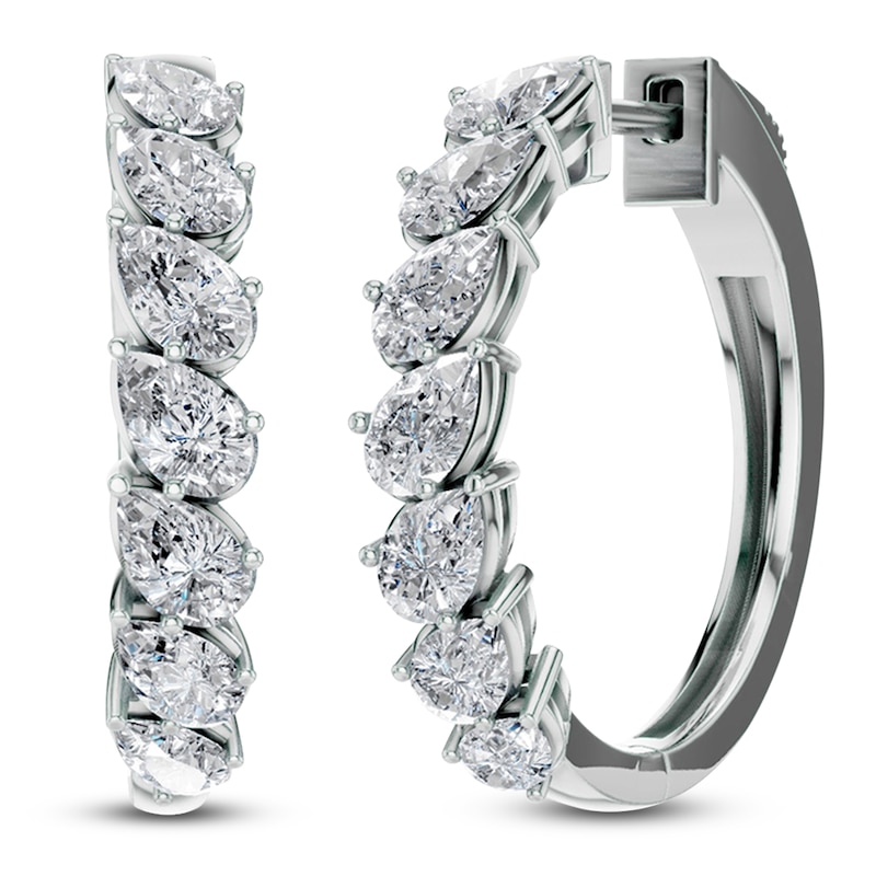 Main Image 2 of Pear-Shaped Lab-Grown Diamond Tilted Hoop Earrings 2 ct tw 14K White Gold