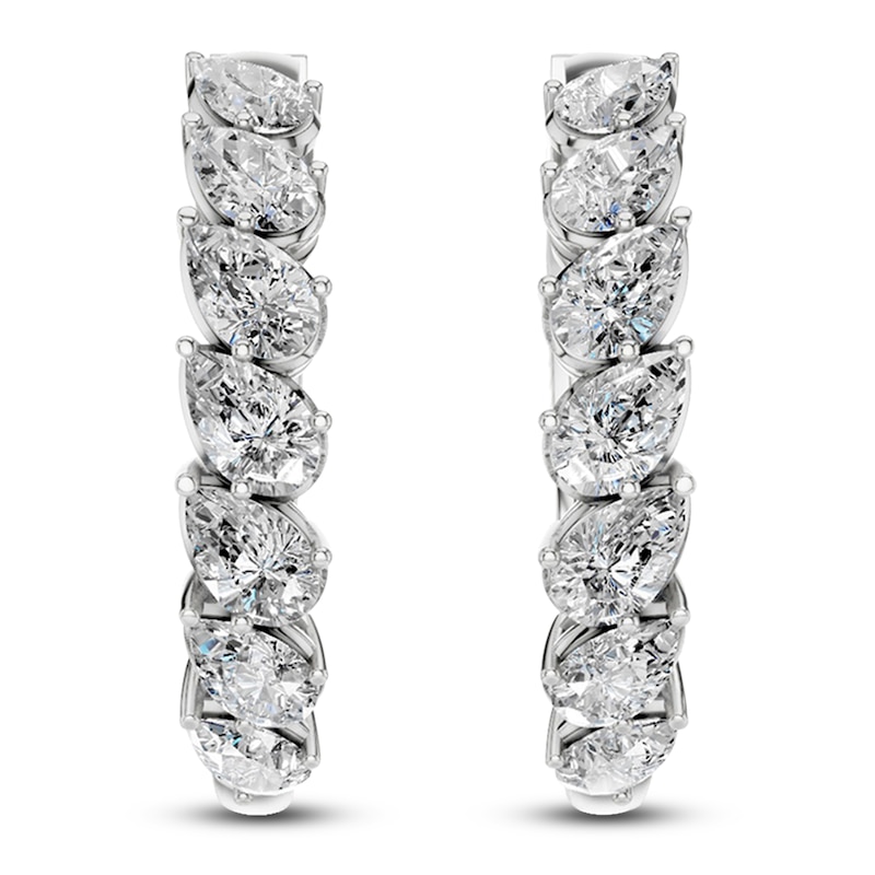 Main Image 3 of Pear-Shaped Lab-Grown Diamond Tilted Hoop Earrings 2 ct tw 14K White Gold