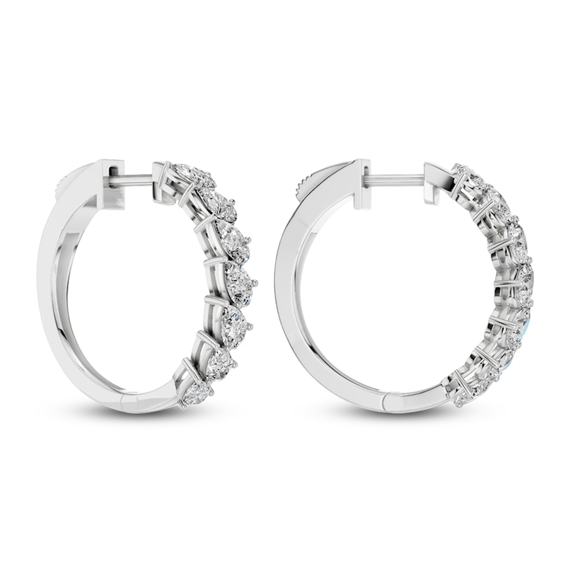 Main Image 4 of Pear-Shaped Lab-Grown Diamond Tilted Hoop Earrings 2 ct tw 14K White Gold