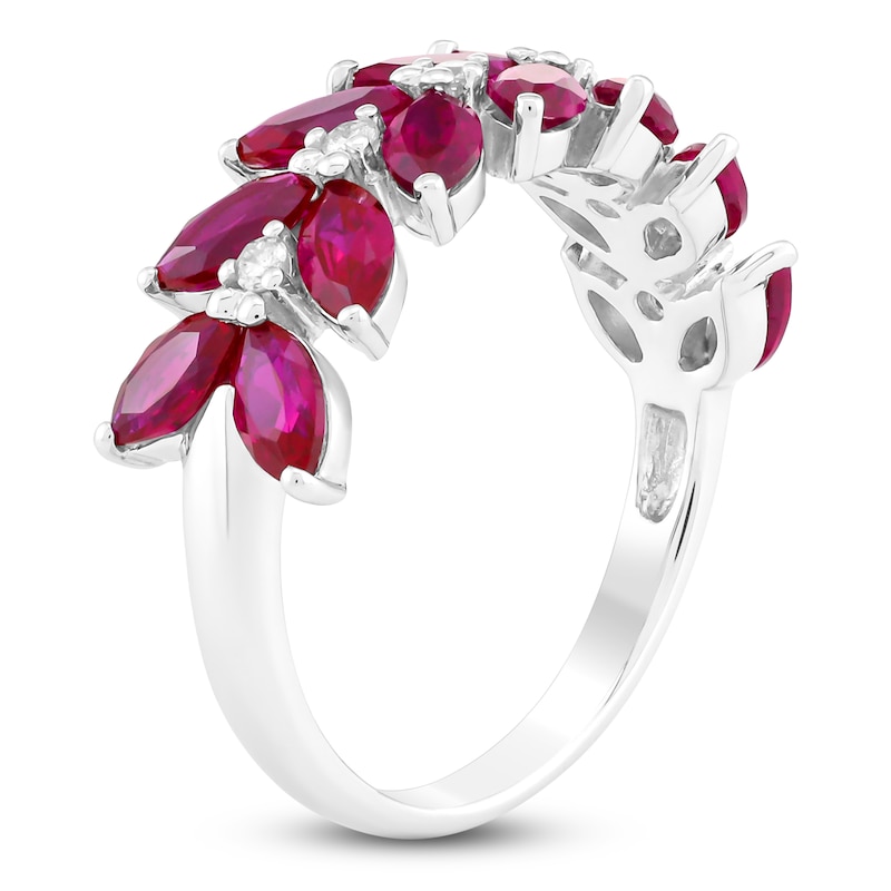 Main Image 2 of Marquise-Cut Lab-Created Ruby & Diamond Leaves Ring 1/10 ct tw 14K White Gold