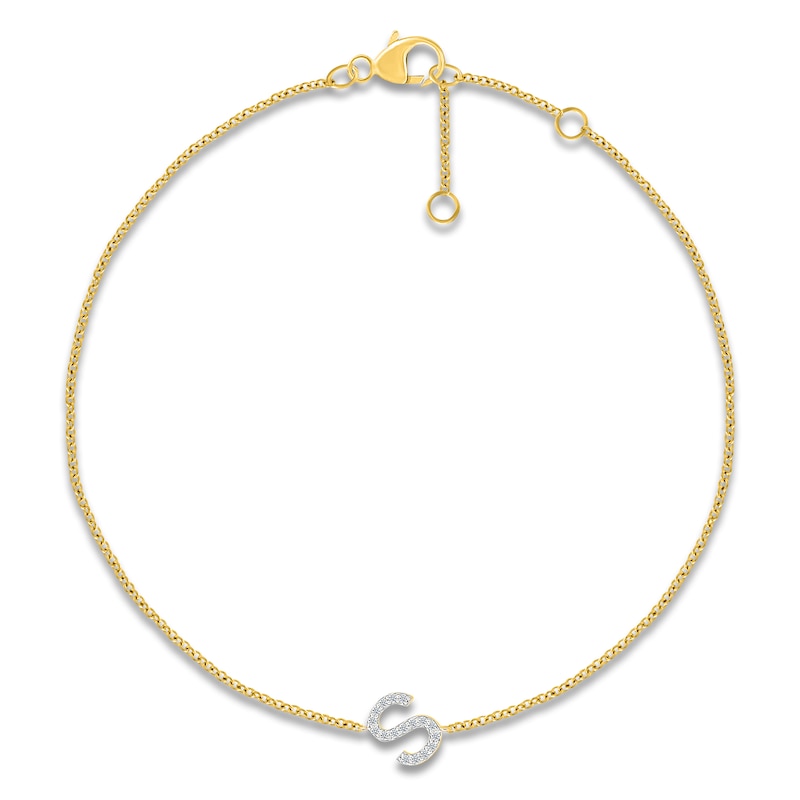 Main Image 1 of Diamond Initial S Bracelet 1/15 ct tw 10K Yellow Gold 7.5"
