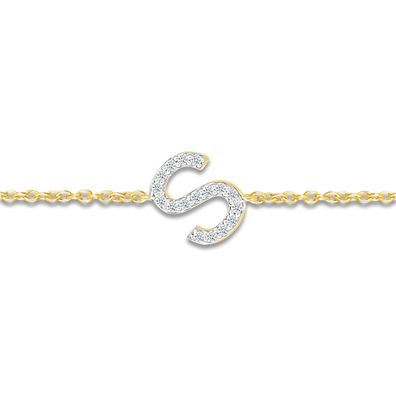 Main Image 2 of Diamond Initial S Bracelet 1/15 ct tw 10K Yellow Gold 7.5"