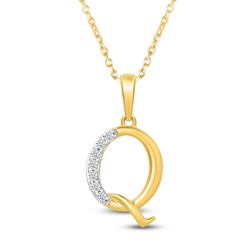 Main Image 1 of Diamond Initial Q Necklace 1/20 ct tw 10K Yellow Gold 18"