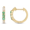 Thumbnail Image 1 of Natural Emerald & Diamond Three-Stone Huggie Hoop Earrings 1/15 ct tw 10K Yellow Gold