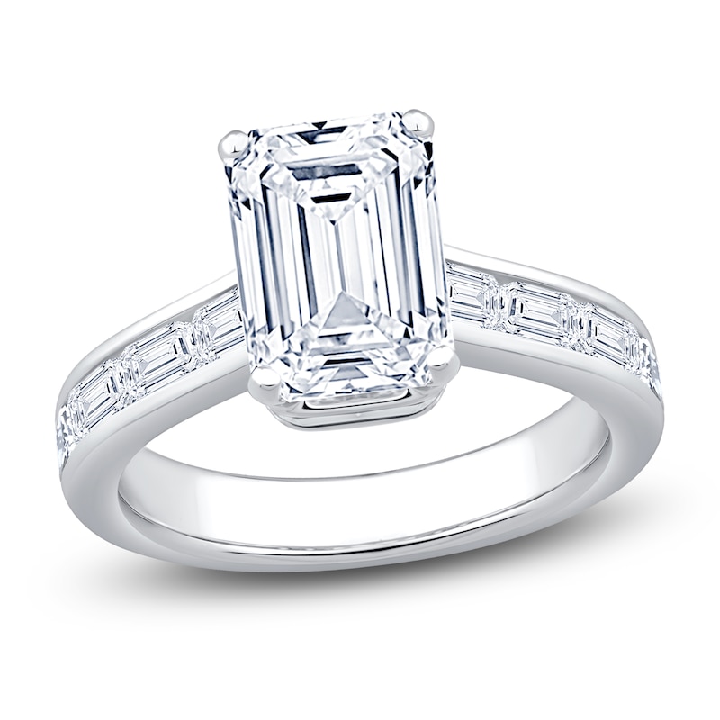 Main Image 1 of Emerald-Cut Lab-Grown Diamond Hidden Halo Engagement Ring 4-3/8 ct tw 14K White Gold