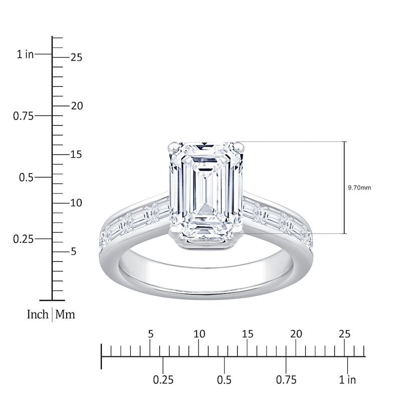 Main Image 4 of Emerald-Cut Lab-Grown Diamond Hidden Halo Engagement Ring 4-3/8 ct tw 14K White Gold