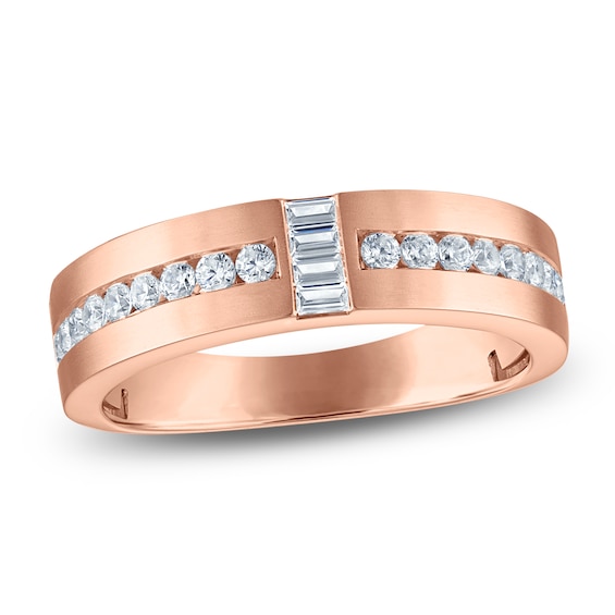 Men's Certified Baguette & Round-Cut Diamond Wedding Band 1/2 ct tw 14K Rose Gold