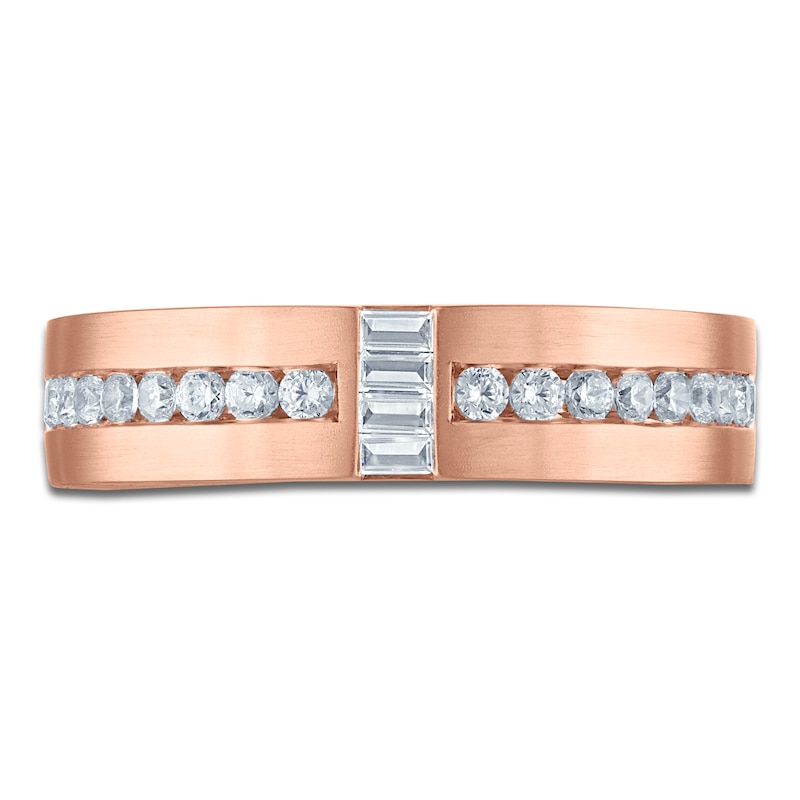 Main Image 3 of Men's Certified Baguette & Round-Cut Diamond Wedding Band 1/2 ct tw 14K Rose Gold
