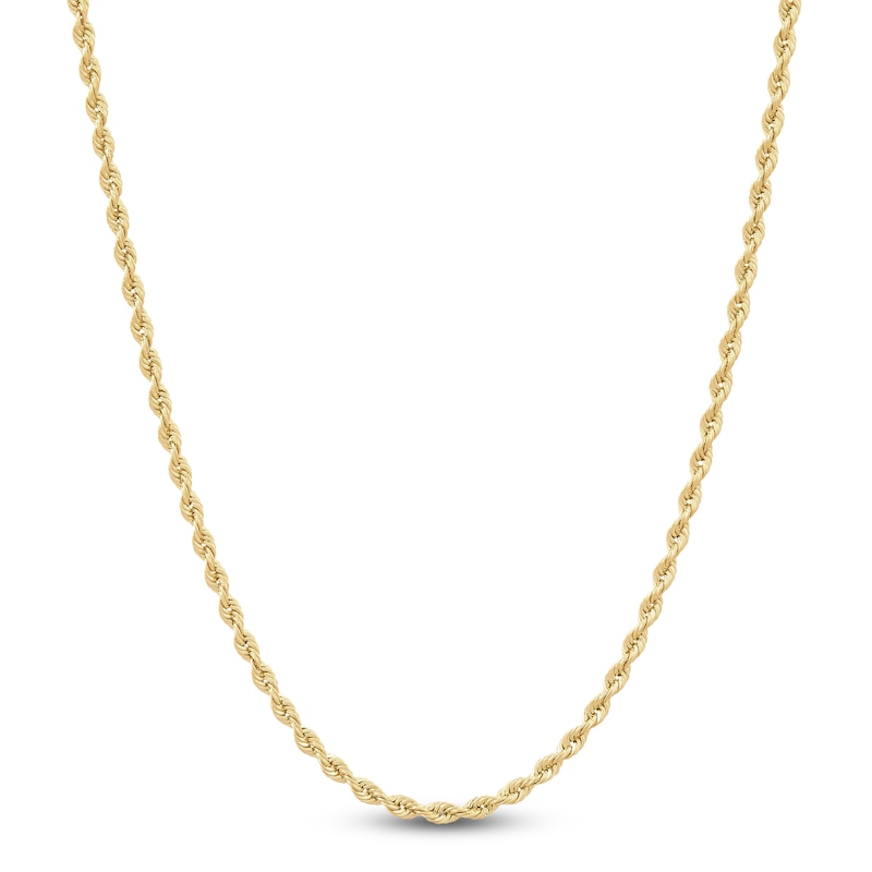 Main Image 1 of Glitter Rope Chain Necklace 2mm Semi-Solid 10K Yellow Gold 24"