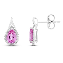 Pear-Shaped Pink & White Lab-Created Sapphire Halo Stud Earrings Sterling Silver