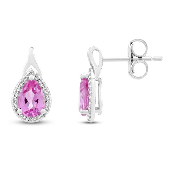 Pear-Shaped Pink & White Lab-Created Sapphire Halo Stud Earrings Sterling Silver