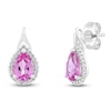 Thumbnail Image 2 of Pear-Shaped Pink & White Lab-Created Sapphire Halo Stud Earrings Sterling Silver