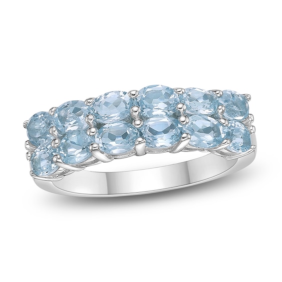 Oval-Cut Natural Blue Topaz Two-Row Ring Sterling Silver