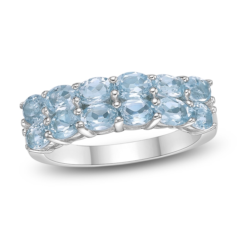 Main Image 1 of Oval-Cut Natural Blue Topaz Two-Row Ring Sterling Silver