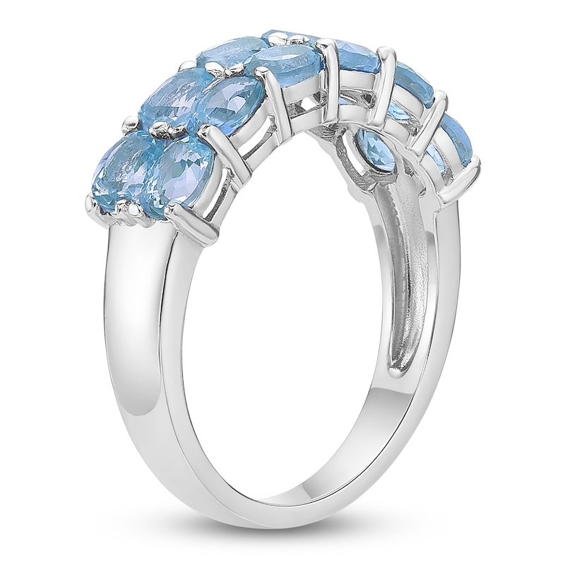 Main Image 2 of Oval-Cut Natural Blue Topaz Two-Row Ring Sterling Silver