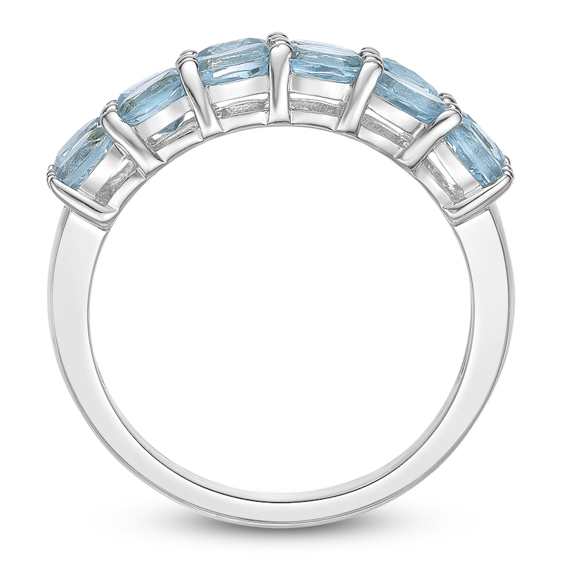 Main Image 4 of Oval-Cut Natural Blue Topaz Two-Row Ring Sterling Silver