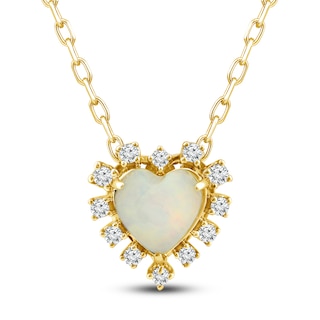 Natural Opal Pendant Necklace 1/15 ct tw Diamonds 10K Yellow Gold 18"