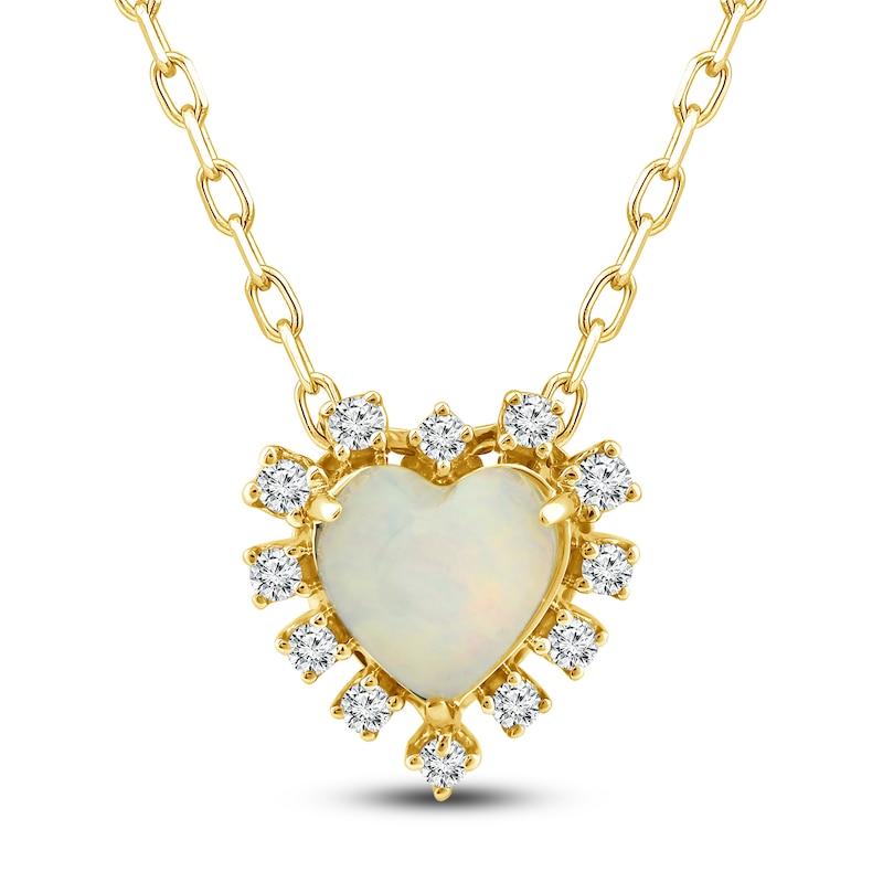 Main Image 1 of Natural Opal Pendant Necklace 1/15 ct tw Diamonds 10K Yellow Gold 18"