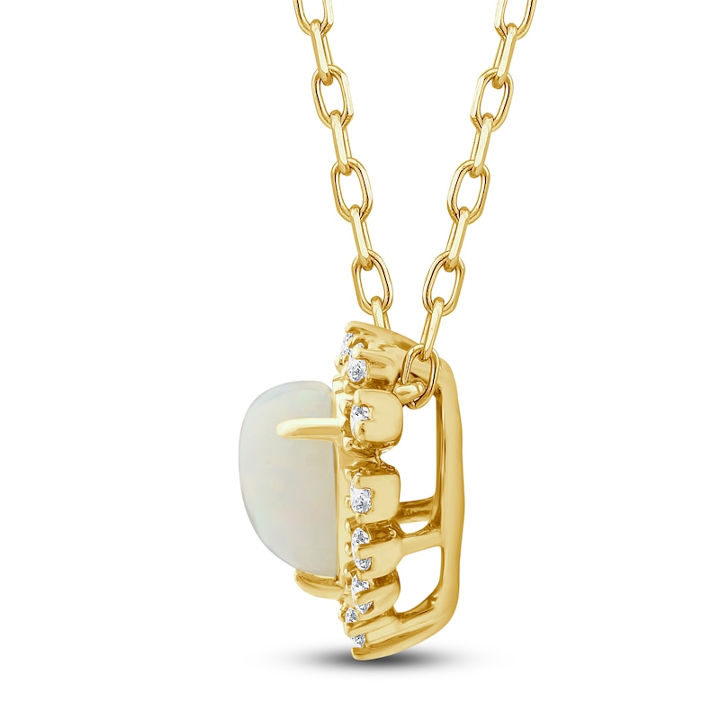 Main Image 2 of Natural Opal Pendant Necklace 1/15 ct tw Diamonds 10K Yellow Gold 18"