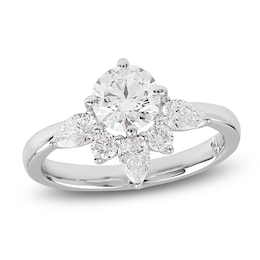 Storied Diamond Desert Sands of Eternity Round-Cut Half Halo Engagement Ring 1-5/8 ct tw 18K White Gold