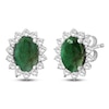 Thumbnail Image 1 of &nbsp;Oval-Cut Natural Emerald & Diamond Starburst Halo Stud Earrings 1/4 ct tw 14K White Gold