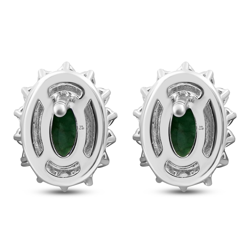 Main Image 2 of &nbsp;Oval-Cut Natural Emerald & Diamond Starburst Halo Stud Earrings 1/4 ct tw 14K White Gold