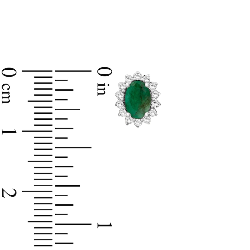 Main Image 3 of &nbsp;Oval-Cut Natural Emerald & Diamond Starburst Halo Stud Earrings 1/4 ct tw 14K White Gold