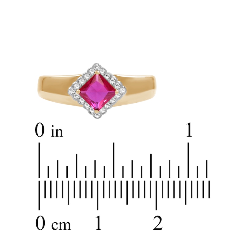 Main Image 3 of Square-Cut Ruby & Diamond Ring 1/10 ct tw 14K Yellow Gold