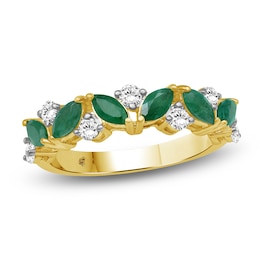 Marquise-Cut Emerald & Diamond Ring 1/3 ct tw 14K Yellow Gold
