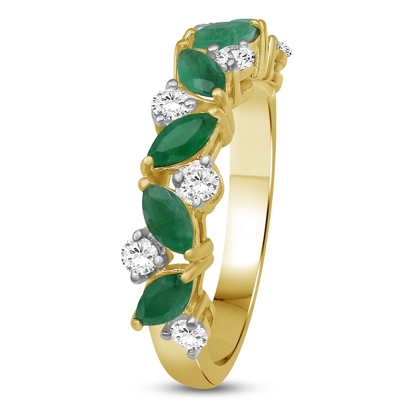 Main Image 2 of Marquise-Cut Emerald & Diamond Ring 1/3 ct tw 14K Yellow Gold