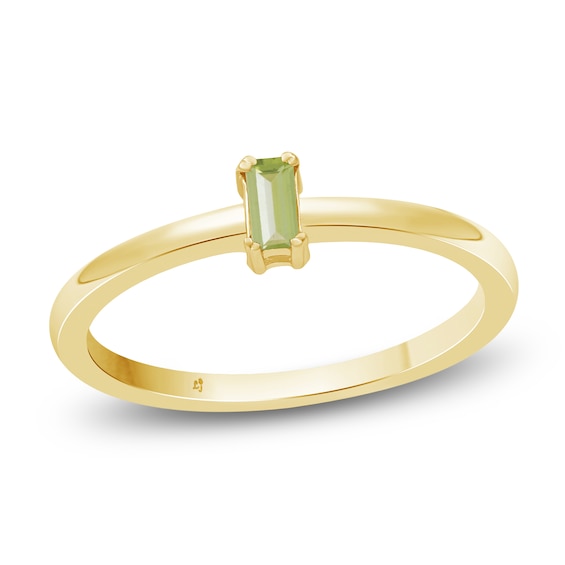 Baguette-Cut Peridot Solitaire Stackable Ring 10K Yellow Gold