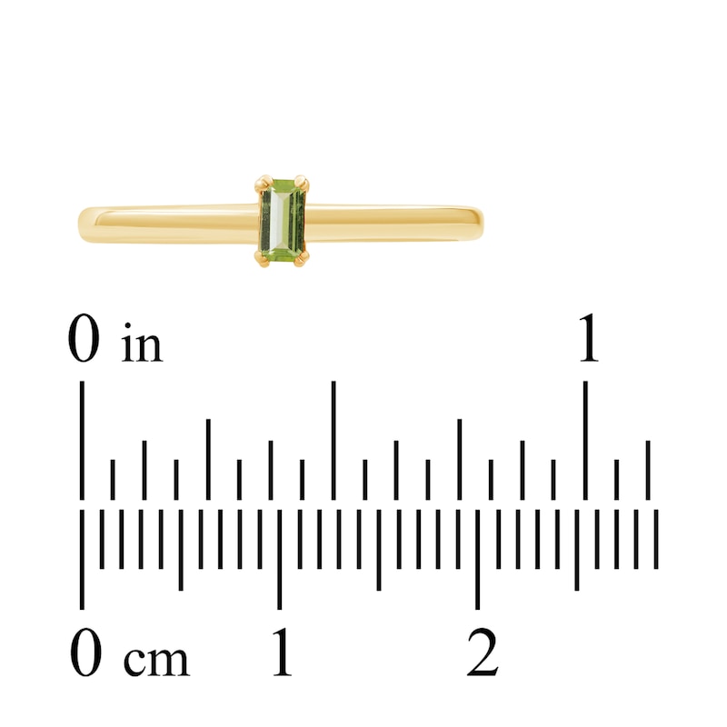 Main Image 3 of Baguette-Cut Peridot Solitaire Stackable Ring 10K Yellow Gold