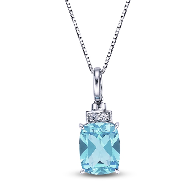 Main Image 1 of Cushion-Cut Sky Blue Topaz & White Lab-Created Sapphire Necklace 10K White Gold 18"