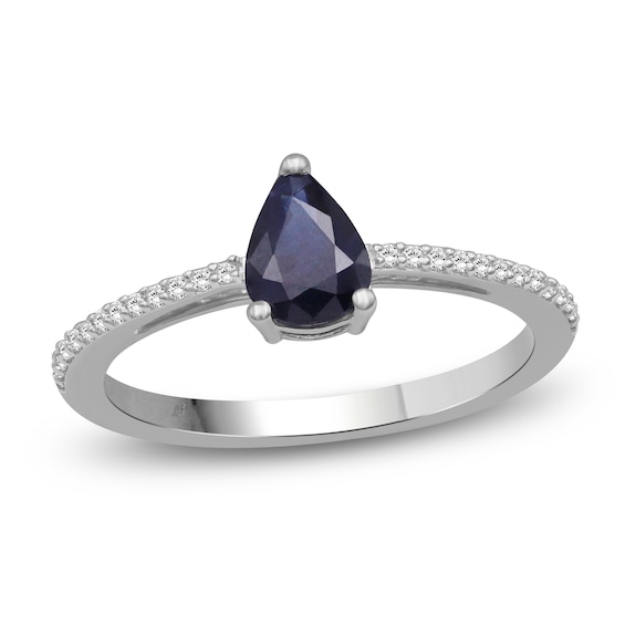 Pear-Shaped Blue Sapphire & Diamond Ring 1/10 ct tw 10K White Gold