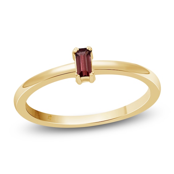 Baguette-Cut Garnet Solitaire Stackable Ring 10K Yellow Gold