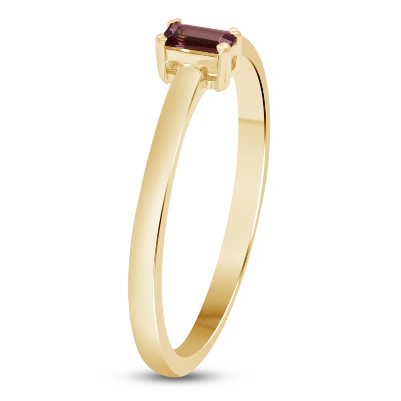 Main Image 2 of Baguette-Cut Garnet Solitaire Stackable Ring 10K Yellow Gold