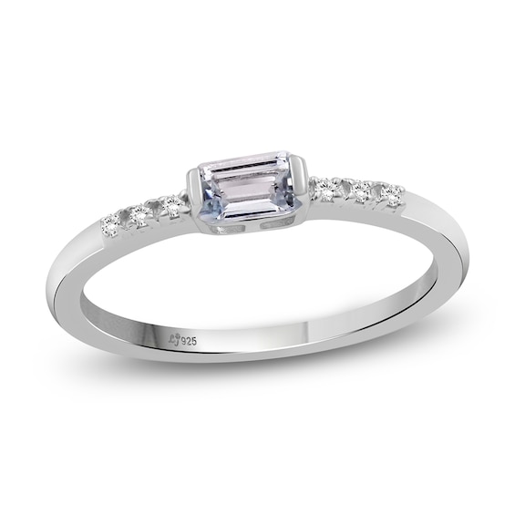 Rectangle-Cut Aquamarine & White Lab-Created Sapphire Ring Sterling Silver