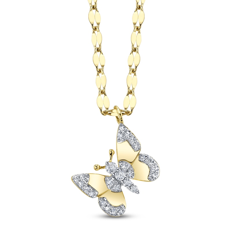Main Image 1 of Shy Creation Diamond Tilted Butterfly Necklace 1/15 ct tw 14K Yellow Gold 18" SC55028940RD