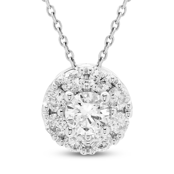 Jared Signature Diamond Halo Necklace 1 ct tw 10K White Gold 18"