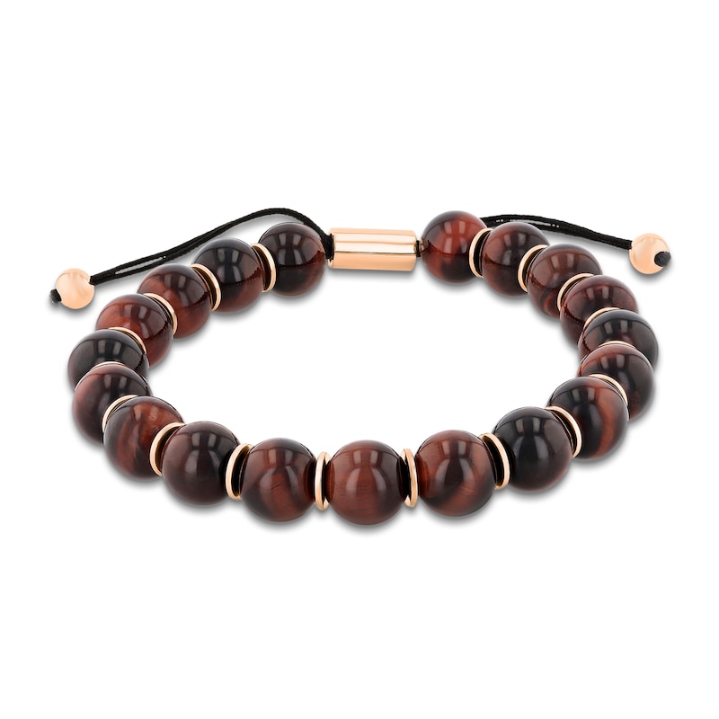 Main Image 1 of Natural Tiger's Eye Bead Bolo Bracelet Rose Ion-Plated Stainless Steel 10.5"