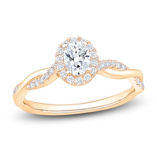 Chosen Certified Oval-Cut Diamond Halo Twist Shank Engagement Ring 1/2 ct tw 14K Yellow Gold