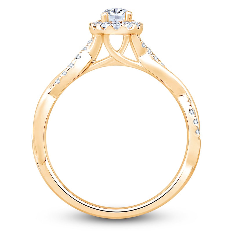Main Image 2 of Certified Oval-Cut Diamond Halo Twist Shank Engagement Ring 1/2 ct tw 14K Yellow Gold