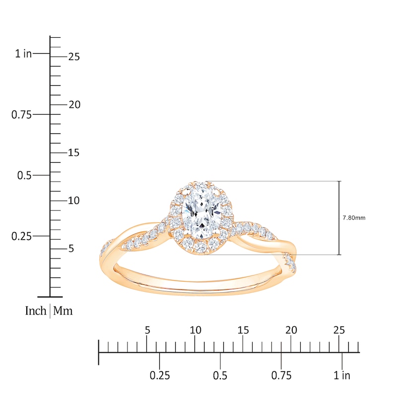 Main Image 4 of Certified Oval-Cut Diamond Halo Twist Shank Engagement Ring 1/2 ct tw 14K Yellow Gold
