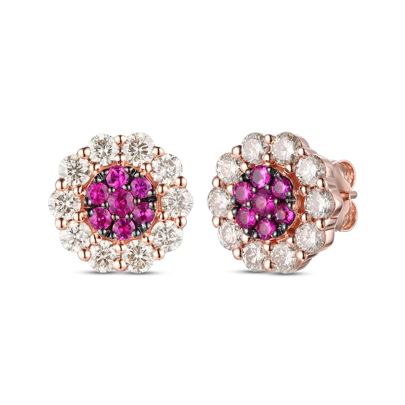 Main Image 1 of Le Vian Natural Ruby Stud Earrings 7/8 ct tw Diamonds 14K Strawberry Gold