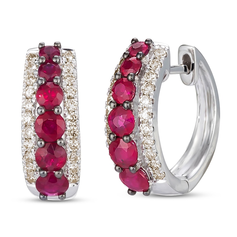 Main Image 1 of Le Vian Natural Ruby Hoop Earrings 3/8 ct tw Diamonds 14K Vanilla Gold